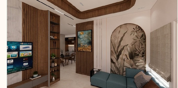 Warm Contemporary living room detail